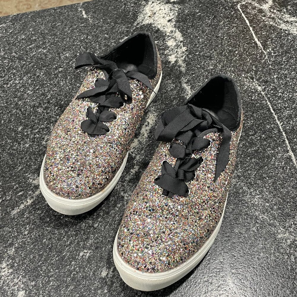 SOLD - Torrid Rainbow Silver Glitter Sneakers with Black Ribbon Laces Size 11W